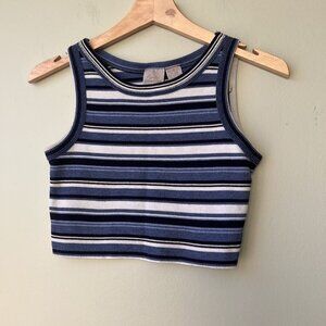 Striped‎ Sleeveless Tank Top Blue & White Cotton Polyester Size S